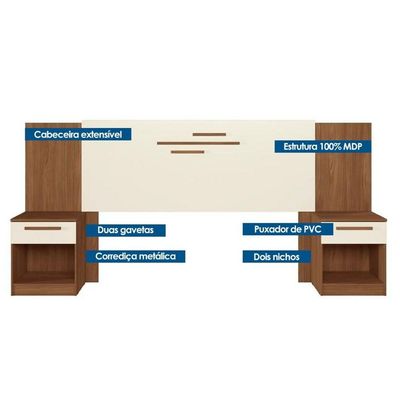 Painel Cama Box Madeirado Casal/Queen Havana Plus 2Mesas 2Gavs Jatoba/Atacama-Santos Andirá