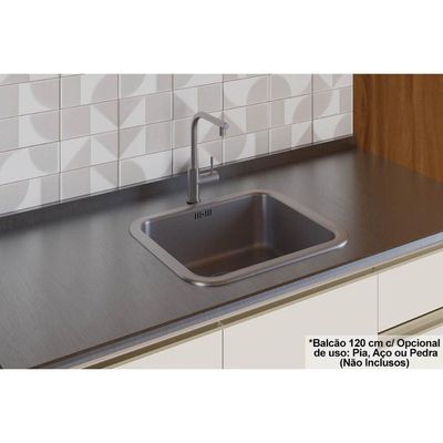 Gabinete Cozinha Balcão Tempranillo 2Portas 3Gavs 120cm Amendoa/Off White-Ronipa