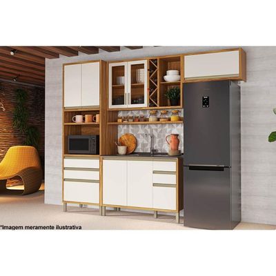 Gabinete Cozinha Balcão Tempranillo 2Portas 3Gavs 120cm Amendoa/Off White-Ronipa