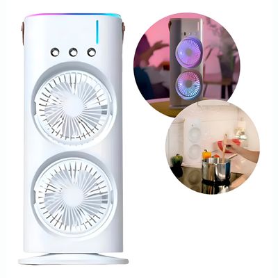 Mini Climatizador Duplo de Mesa USB 3 Velocidades 600ml Silencioso Compacto Branco