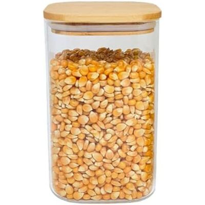 Kit 2 Potes de Vidro Hermético 1100ml Tampa Bambu Quadrado Oikos Borea Cozinha Mantimentos Temperos