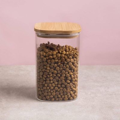 Kit 2 Potes de Vidro Hermético 1100ml Tampa Bambu Quadrado Oikos Borea Cozinha Mantimentos Temperos