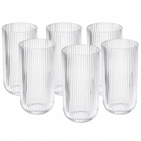 Conjunto 6 Copos Vidro Canelado 420ml Transparente Drink Whisky Gin Agua Suco