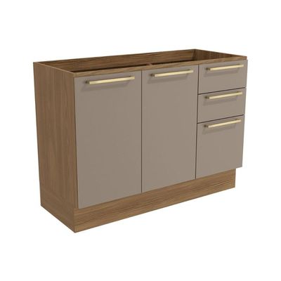 Gabinete Cozinha Balcão Botanic M624 2Portas 3Gavs s/Tampo 120cm Nogueira/Fendi-Kappesberg