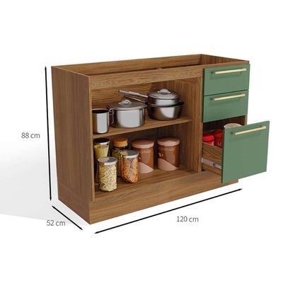 Gabinete Cozinha Balcão Botanic M624 2Portas 3Gavs s/Tampo 120cm Nogueira/Fendi-Kappesberg