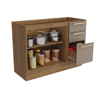 Gabinete Cozinha Balcão Botanic M624 2Portas 3Gavs s/Tampo 120cm Nogueira/Fendi-Kappesberg