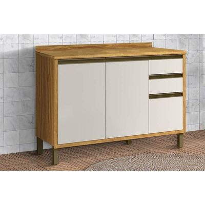 Gabinete Cozinha Modulado Balcão Tempranillo 2Portas 3Gavs 120cm Amendoa/Off White-Ronipa