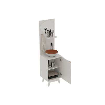 Conjunto de Banheiro c/ Pés BN3684 s/ Cuba c/ 1 Porta e Espelho Branco - Tecno Mobili