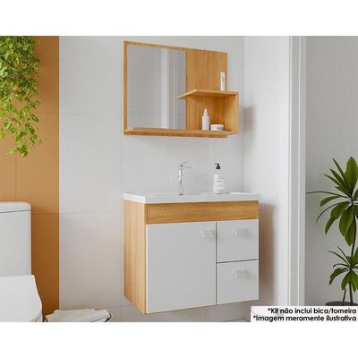 Conjunto de Banheiro Balcão Suspenso Isa c/ Cuba 55cm e Armário c/ Espelho Cinamomo/Branco - MGM