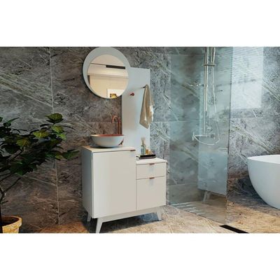 Bancada de Banheiro c/ Pés BN3680 s/ Cuba c/ 2 Portas 1 Gaveta e Espelho Branco - Tecno Mobili