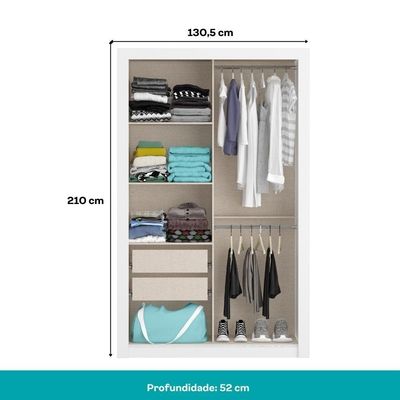 Guarda Roupa Solteiro 2 Portas De Correr Vivacce Carraro Branco C/ Freijó