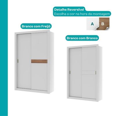 Guarda Roupa Solteiro 2 Portas De Correr Vivacce Carraro Branco C/ Freijó