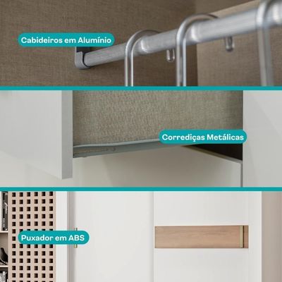Guarda Roupa Solteiro 2 Portas De Correr Vivacce Carraro Branco C/ Freijó
