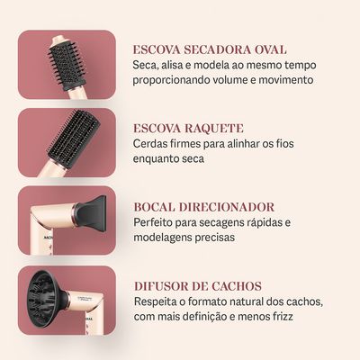 Secador de Cabelo 5 Em 1 1500W Mondial Rosa 127V