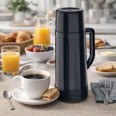 Garrafa Térmica Preta 1L Alça Ampola Vidro Topázio Soprano para Café Chá Água