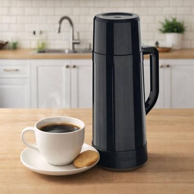 Garrafa Térmica Preta 1L Alça Ampola Vidro Topázio Soprano para Café Chá Água