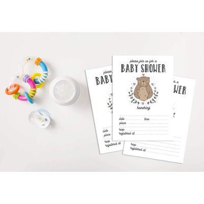 30 Cartões de Chá de Bebê para Preencher, Tema Ursos e Animais da Selva, Em Branco - Inkdotpot 12,7 Cm × 17,78 Cm / Branco - Convite