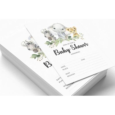 30 Cartões para Chá de Bebê Safari com Espaços para Preencher - Inkdotpot 12,7 Cm × 17,78 Cm / Branco - Convite