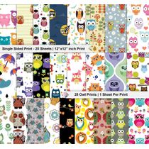 Bloco 25 Folhas Estampadas de Coruja (Lado Único) para Scrapbook - Cartão Colorido para DIY, Fundo Decor., Cartões/Diário - Inkdotpot