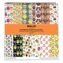 Bloco 25 Folhas Estampadas de Coruja (Lado Único) para Scrapbook - Cartão Colorido para DIY, Fundo Decor., Cartões/Diário - Inkdotpot