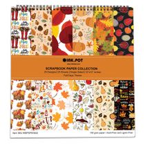 Bloco de 25 Folhas de Papel Texturizado Tema Outono, Lado Único, Papel Cartão Colorido para Scrapbook, DIY e Diário - Inkdotpot