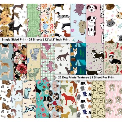 Bloco de Papel para Scrapbook 25 Folhas Estampa de Cães Lado Único Papel Cartão Colorido - Inkdotpot 30,48 Cm × 30,48 Cm / Multicolorido