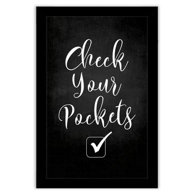Placa de Parede 'Verifique Seus Bolsos' 1 Peça para Decoração de Lavanderia - Inkdotpot 25,4 Cm × 30,48 Cm / Moldura Preta