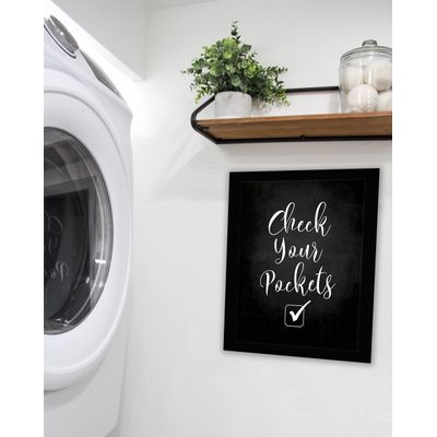 Placa de Parede 'Verifique Seus Bolsos' 1 Peça para Decoração de Lavanderia - Inkdotpot 25,4 Cm × 30,48 Cm / Moldura Preta