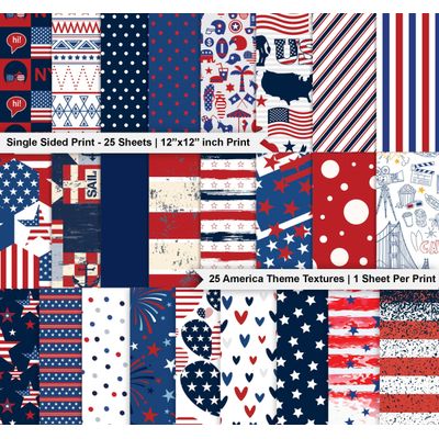 Bloco de Papel Texturizado Tema América, 25 Folhas, Papel Cartão Colorido Face Única para Scrapbook e Cartões DIY - Inkdotpot 30,48 Cm × 30,48 Cm / Multicolorido