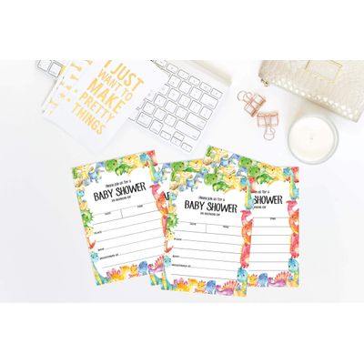 30 Cartões de Chá de Bebê Estilo Preenchível Dinossauros e Animais da Selva em Branco - Inkdotpot 12,7 Cm × 17,78 Cm / Branco - Convite