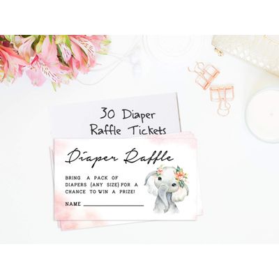 30 Cartões para Chá de Bebê com Elefante Menina e Animais da Selva - Inkdotpot 5,08 Cm × 8,89 Cm / Rosa - Sorteio de Fraldas