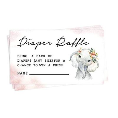 30 Cartões para Chá de Bebê com Elefante Menina e Animais da Selva - Inkdotpot 5,08 Cm × 8,89 Cm / Rosa - Sorteio de Fraldas