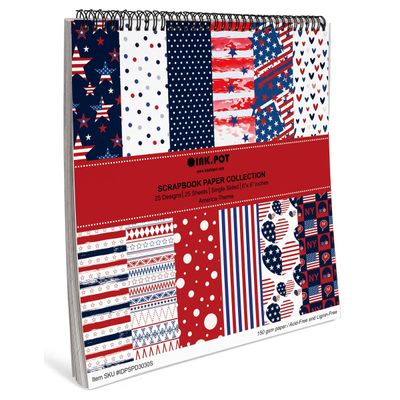Bloco de Papel Texturizado Tema América, 25 Folhas, Papel Cartão Colorido Face Única para Scrapbook e Cartões DIY - Inkdotpot 15,24 Cm × 15,24 Cm / Multicolorido