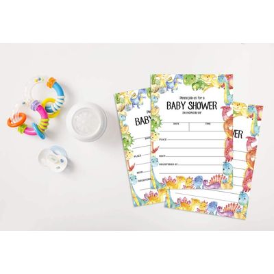 30 Cartões de Chá de Bebê Estilo Preenchível Dinossauros e Animais da Selva em Branco - Inkdotpot 10,16 Cm × 7,62 Cm / Branco - Livro pro Bebê
