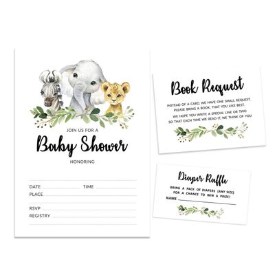30 Cartões para Chá de Bebê Safari com Espaços para Preencher - Inkdotpot 12,7 Cm × 17,78 Cm / Branco - Conjunto