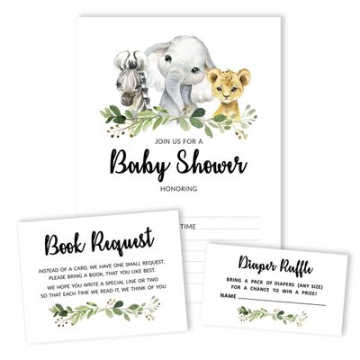 30 Cartões para Chá de Bebê Safari com Espaços para Preencher - Inkdotpot 12,7 Cm × 17,78 Cm / Branco - Conjunto
