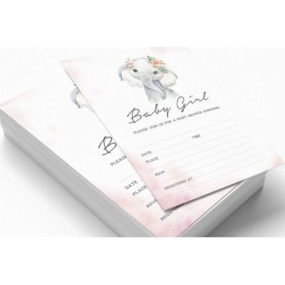 30 Cartões para Chá de Bebê com Elefante Menina e Animais da Selva - Inkdotpot 12,7 Cm × 17,78 Cm / Rosa - Conjunto