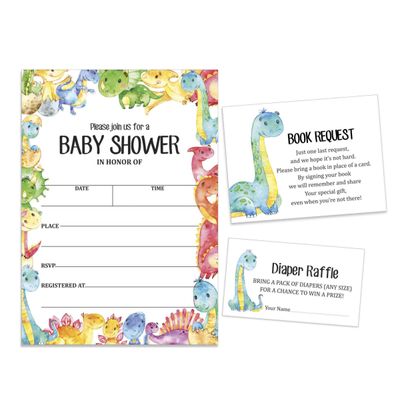 30 Cartões de Chá de Bebê Estilo Preenchível Dinossauros e Animais da Selva em Branco - Inkdotpot 12,7 Cm × 17,78 Cm / Branco - Conjunto