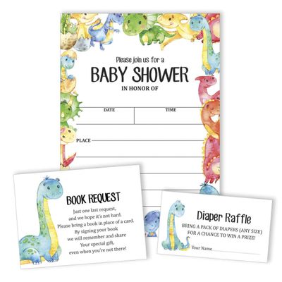 30 Cartões de Chá de Bebê Estilo Preenchível Dinossauros e Animais da Selva em Branco - Inkdotpot 12,7 Cm × 17,78 Cm / Branco - Conjunto