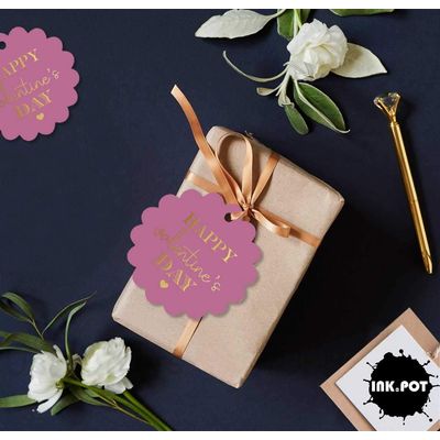 Tags de Papel para Lembrancinhas do Dia dos Namorados com Foil Artesanal para Pendurar - Inkdotpot 50 Etiquetas Metalizadas / Rosa - Dourado