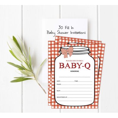 30 Cartões de Chá de Bebê para Preencher - Neutros (BBQ) - em Branco - Inkdotpot 12,7 Cm × 17,78 Cm / Vermelho - Convite