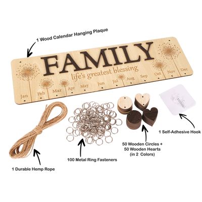 Calendário Perpétuo de Parede em Madeira, Datas para Lembrar — Placa Decorativa de Aniversários, Presente para Mãe/Pai/Avós - Inkdotpot 40,64 Cm × 11,94 Cm / Marrom