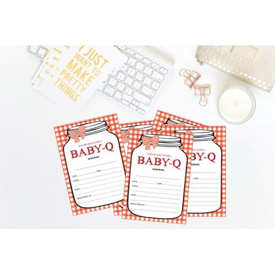 30 Cartões de Chá de Bebê para Preencher - Neutros (BBQ) - em Branco - Inkdotpot 12,7 Cm × 17,78 Cm / Vermelho - Convite
