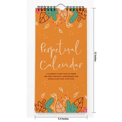 Calendário Perpétuo Folhas de Outono, Lembrete de Aniversário e Eventos, Quadro de Parede e Planejador - Inkdotpot 27,94 Cm × 13,72 Cm / Laranja