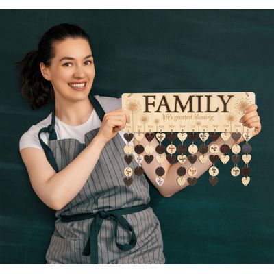 Calendário Perpétuo de Parede em Madeira, Datas para Lembrar — Placa Decorativa de Aniversários, Presente para Mãe/Pai/Avós - Inkdotpot 40,64 Cm × 11,94 Cm / Marrom