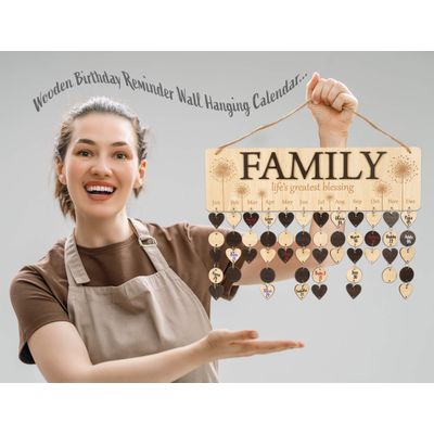 Calendário Perpétuo de Parede em Madeira, Datas para Lembrar — Placa Decorativa de Aniversários, Presente para Mãe/Pai/Avós - Inkdotpot 40,64 Cm × 11,94 Cm / Marrom