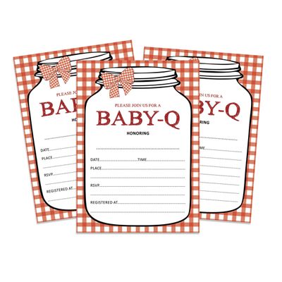 30 Cartões de Chá de Bebê para Preencher - Neutros (BBQ) - em Branco - Inkdotpot 12,7 Cm × 17,78 Cm / Vermelho - Convite