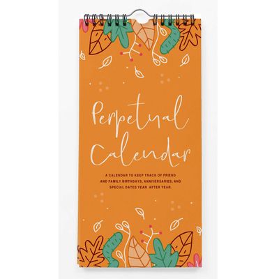 Calendário Perpétuo Folhas de Outono, Lembrete de Aniversário e Eventos, Quadro de Parede e Planejador - Inkdotpot 27,94 Cm × 13,72 Cm / Laranja