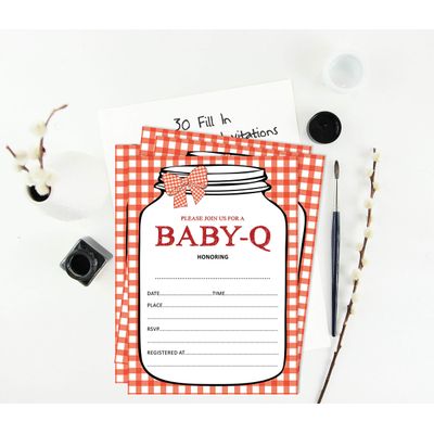 30 Cartões de Chá de Bebê para Preencher - Neutros (BBQ) - em Branco - Inkdotpot 12,7 Cm × 17,78 Cm / Vermelho - Convite