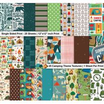Bloco com 25 Folhas de Papel Scrapbook Textura Camping, Lado Único, Papel Cartão Colorido para Scrapbooking e Cartões - Inkdotpot